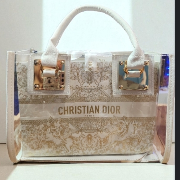 Christian Dior White and Gold Tote Bag - Picture 1 of 12